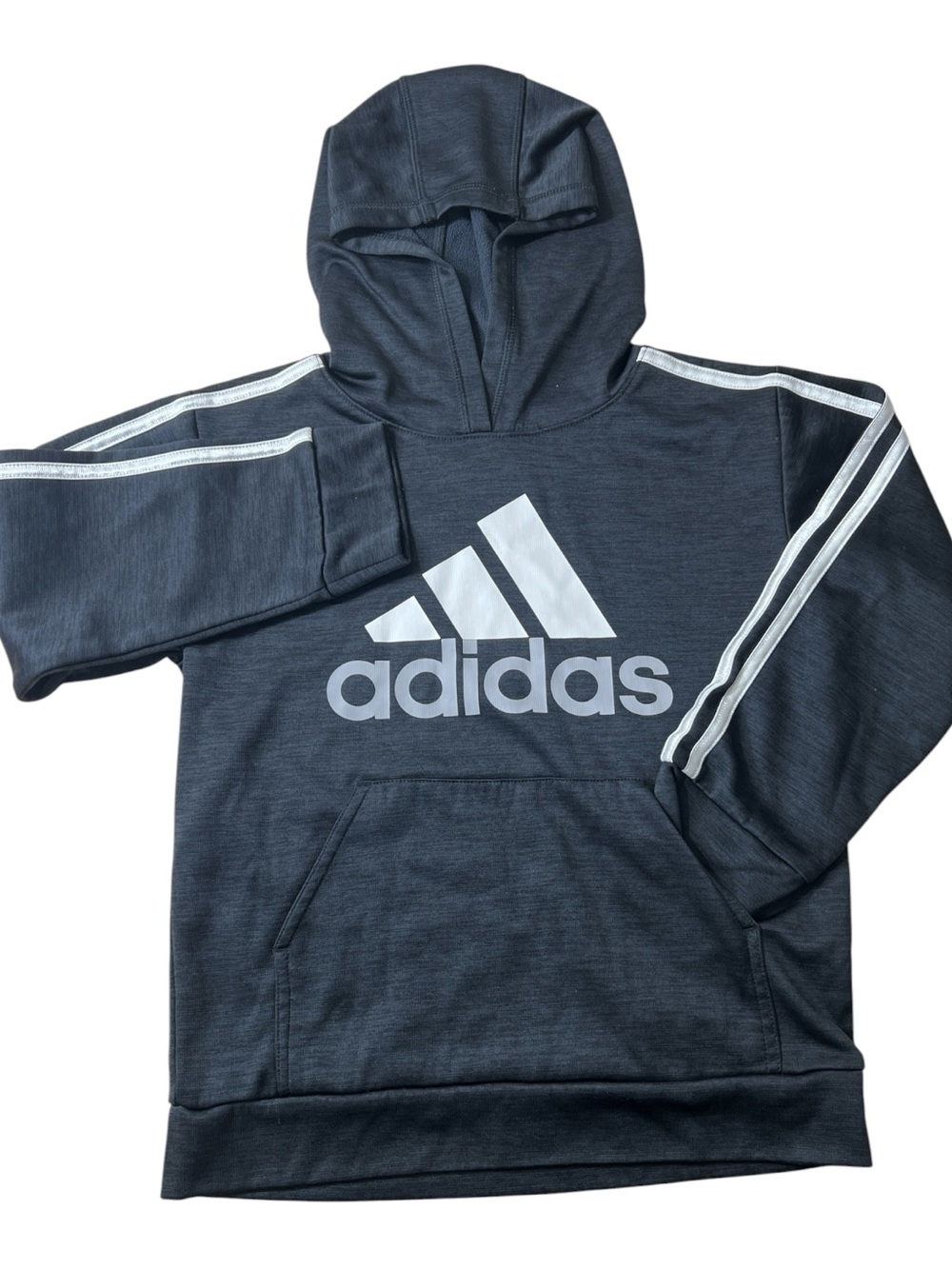 ADIDAS Hoodie Boys Size 7 Athletic Fleece Lined Hooded Sweatshirt Gray DQ